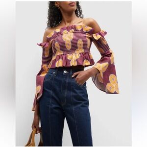 Autumn Adeigbo Womens Purple Off-The-Shoulder Cropped Blouse Top